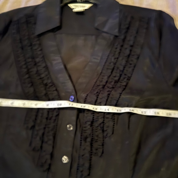 White House Black Market Black Button Down  sheer Shirt with ruffle detail - Picture 5 of 6